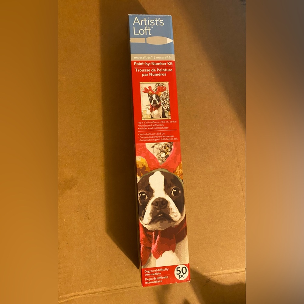Paint by number kit dog reindeer, paint, brushes wooden display hanger, 16 x 20“